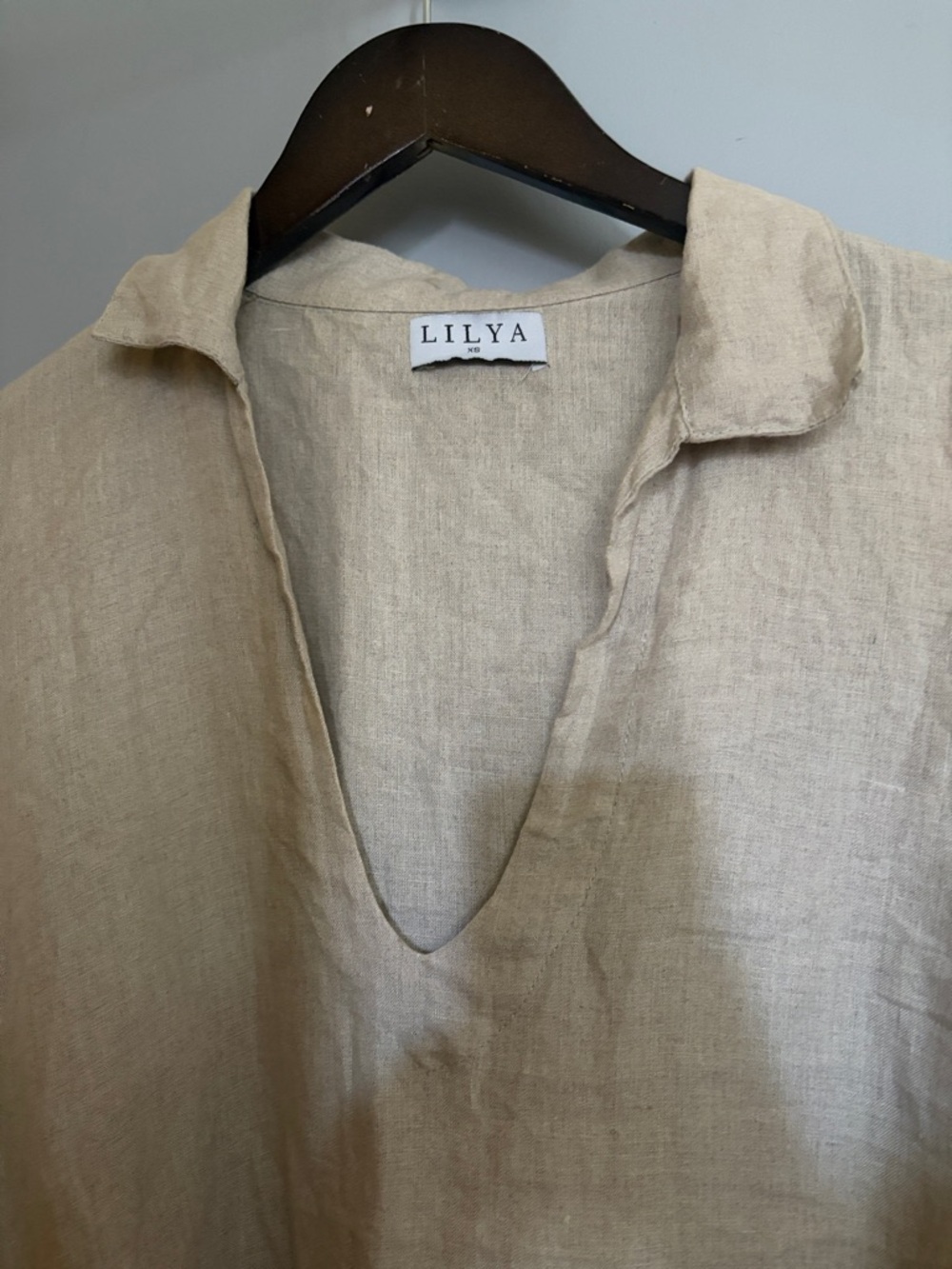 lilt Linen V-Neck Tunic Dress in Natural Beige